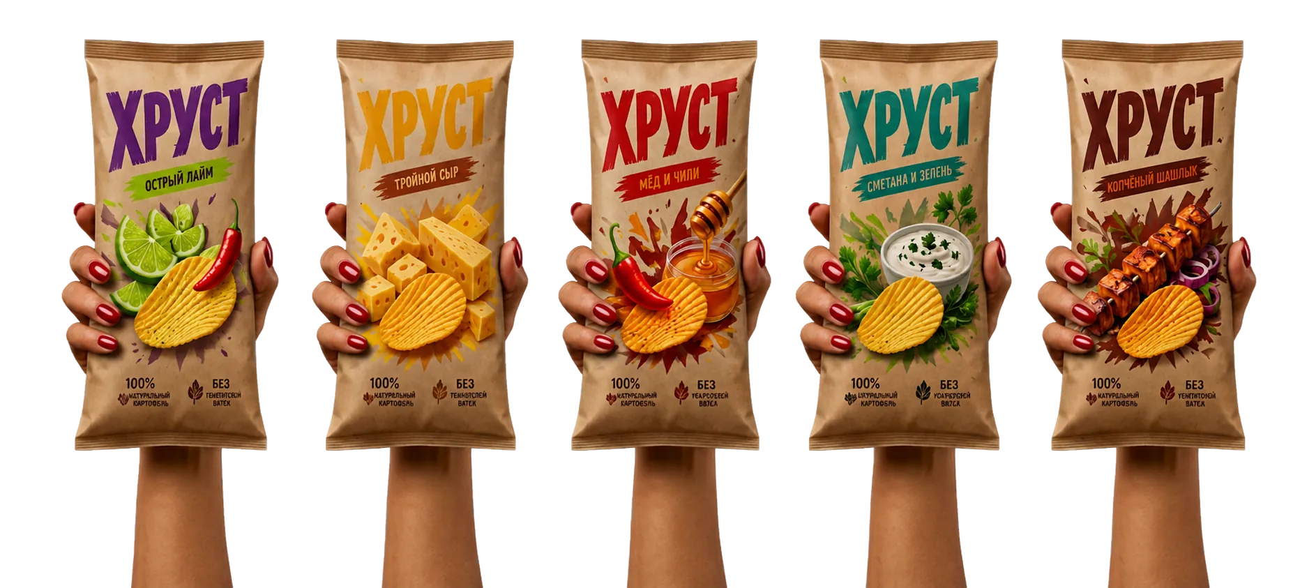 Пачка чипсов «Хруст» со вкусом сметаны и зелени